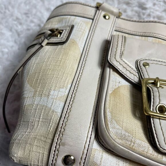 COACH LEGACY SIGNATURE CREAM &Beige Canvas Tote #7551 leather trims & Straps. - Picture 14 of 16